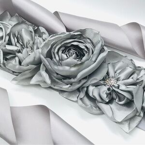Handmade satin flower sash/ belt with embellishments.
